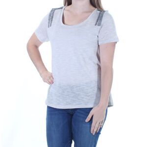 UM GEE Womens Gray Embroidered Short Sleeve Scoop Neck T-Shirt Size: M
